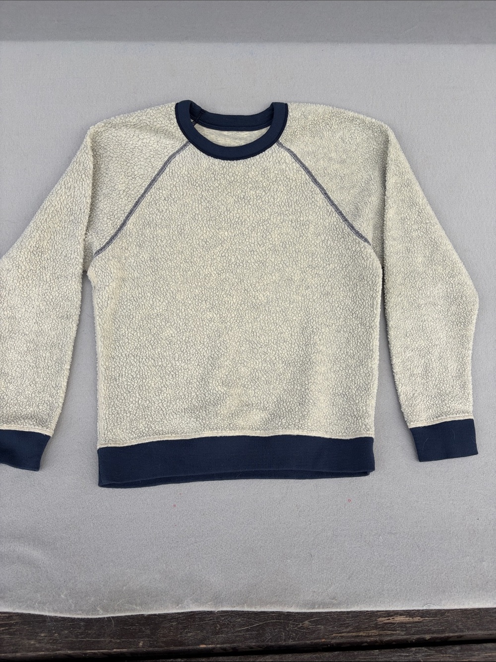Patagonia Cream Sherpa Crewneck with Navy Trim